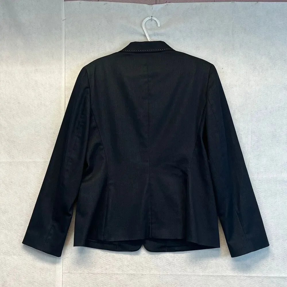 TAHARI Blazer Jacket Women's Size 14 Black Collared Three-Button Single-Breasted - Picture 10 of 13